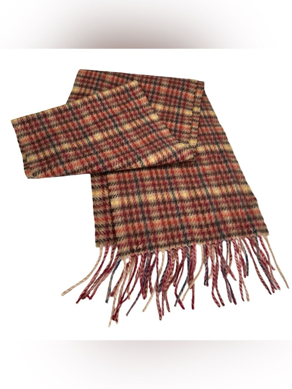 100% Cashmere tan plaid classic Heritage Fringed Scarf Unisex